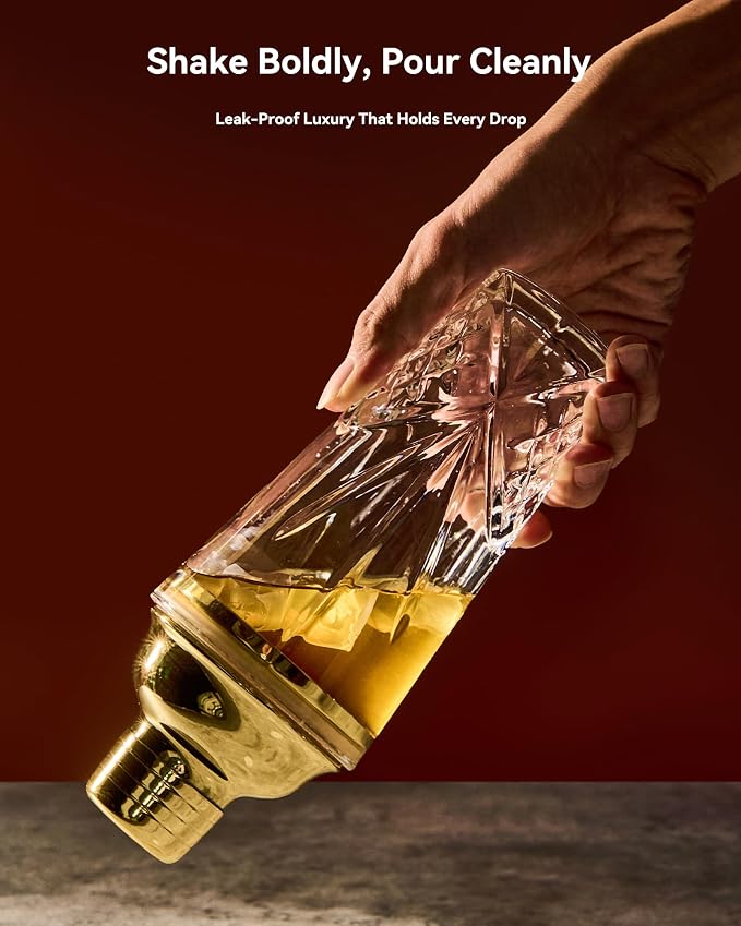 15oz Gold Lid Crystal Cocktail Shaker, Lead-Free Glass - Image 5