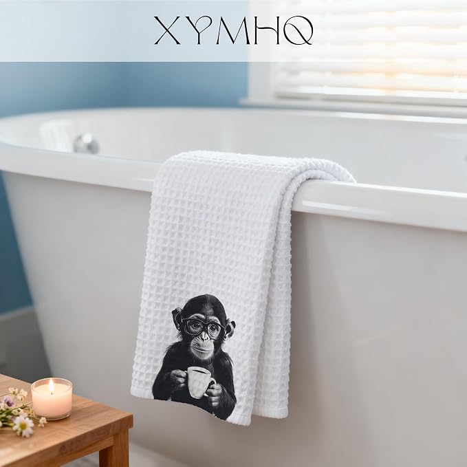 Funny Monkey Coffee Gifts Kitchen Towel, Cute Chimpanzee Wearing Glasses - Image 5