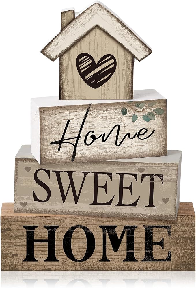 Moucuny 4 Pcs Wooden Farmhouse Tabletop Decor Rustic Home Tiered Tray Decor by Moucuny