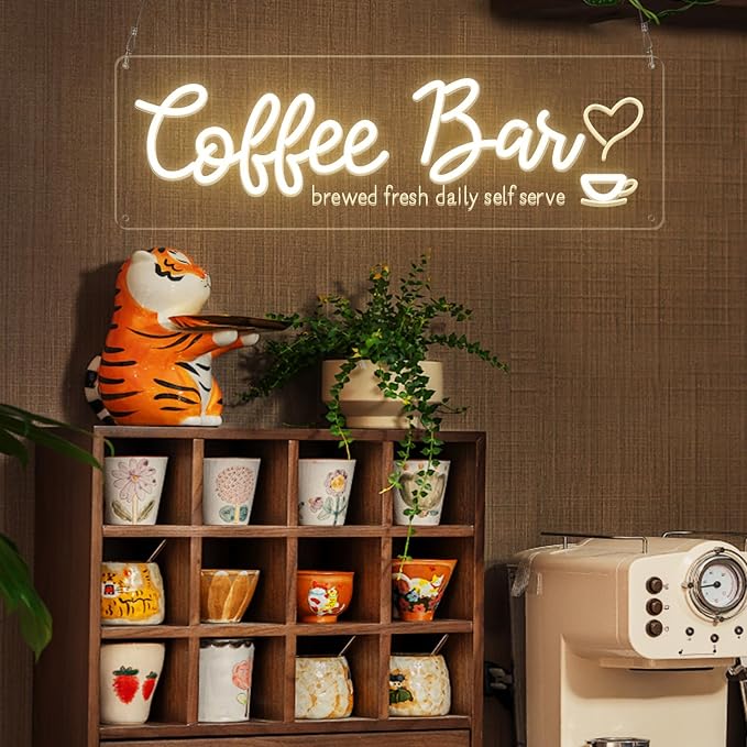 Coffee Bar Neon Sign with Timer Remote Dimmer, Warm White LED Coffee Light - Image 5