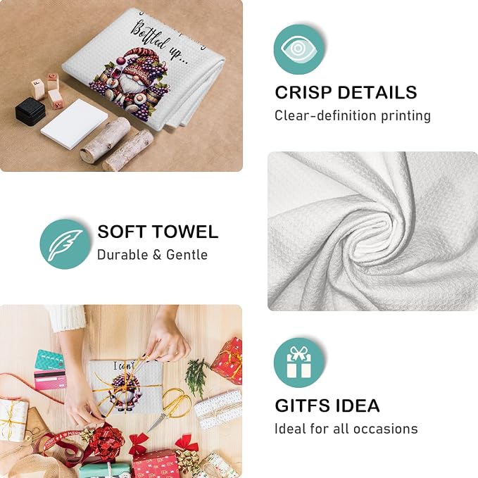 Gnomes Wine Kitchen Hand Towels Set of 2, Wine Dish Tea Towels - Image 6
