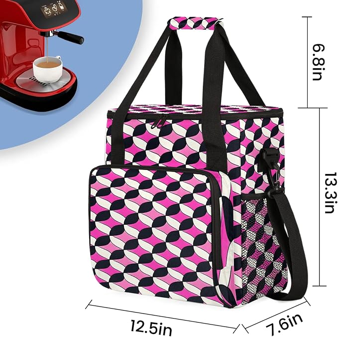 Pink and Black Coffee Maker Travel Bag, Geometric Insulated Grocery Bag Travel - Image 2