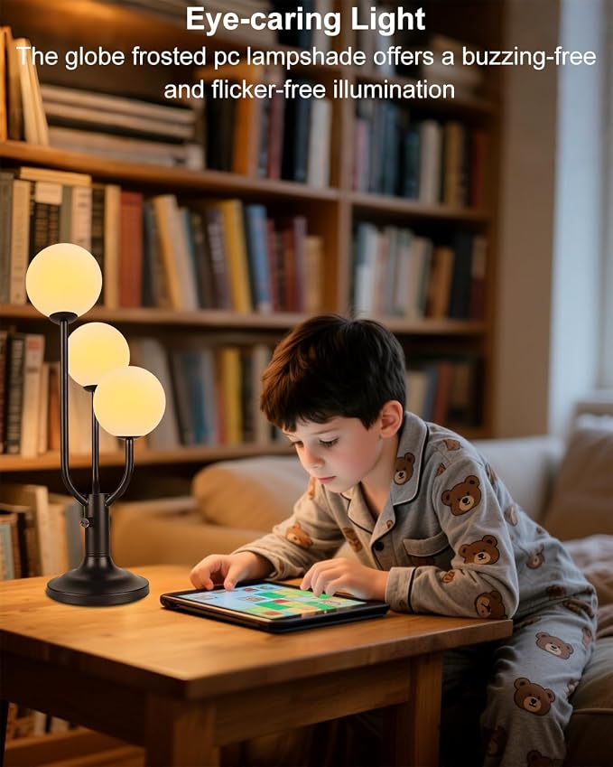 Lightdot Modern Black Globe Table Lamp Dimmable Mid Century 3-Light Desk Lamp - Image 4