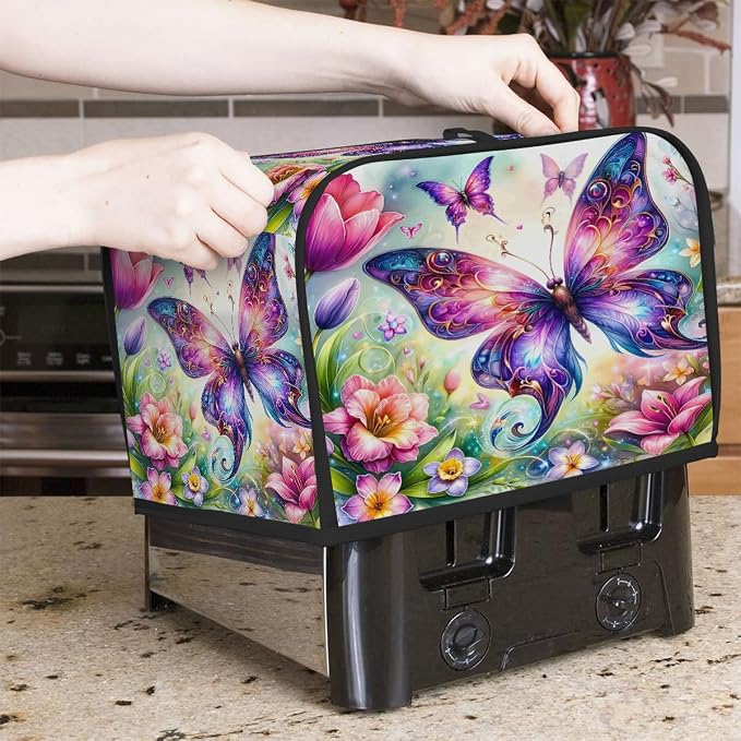 Butterfly Color Flowers Toaster Cover 4 Slice Wide Slot Washable Appliance - Image 7
