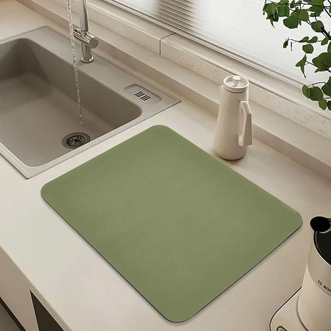 Green Dish Drying Mat for Kitchen Counter No-slip Rubber Bottom Dish Drying Pad - Image 6