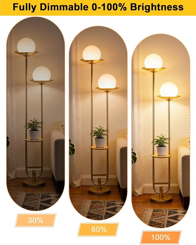 Lightdot 63IN Gold Floor Lamp 2 Globe Mid Century Standing Lamps Dimmable - Image 2