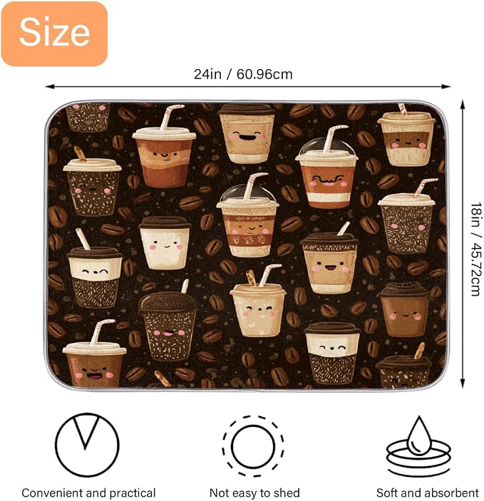 Dish Drying Mats for Kitchen Counter Coffee Beans Cups On Brown Drainer Rack - Image 6