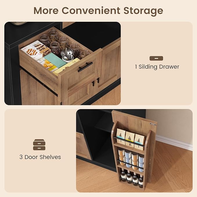 Itaar 71" Pantry Cabinet with Charging Station and LED Light, Kitchen Pantry - Image 7