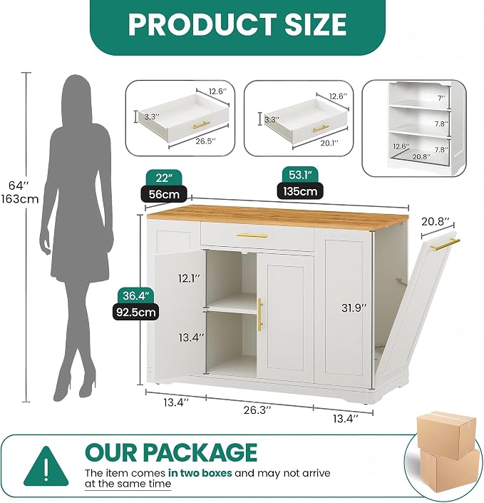 YITAHOME 53 inch Large Rolling Kitchen Island - Image 2