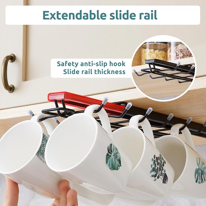 LiaMeE Sliding Mug Hooks Under Cabinet - Image 3