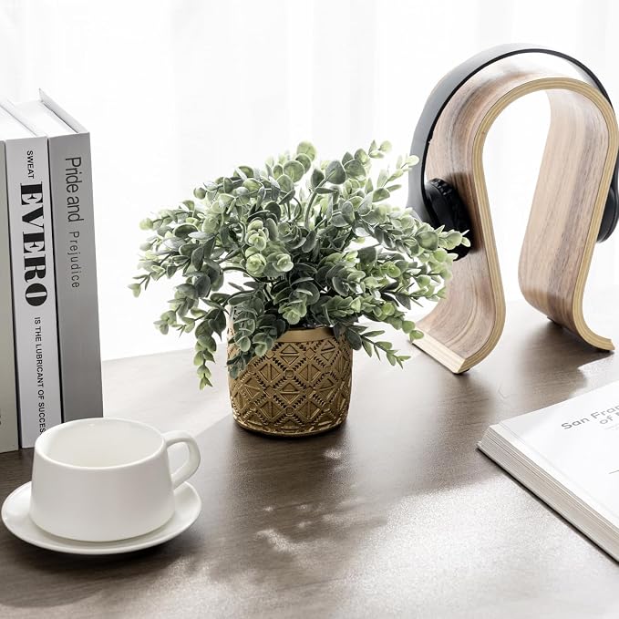 MyGift Artificial Eucalyptus Plant in Modern Gray Concrete Pots - Image 5