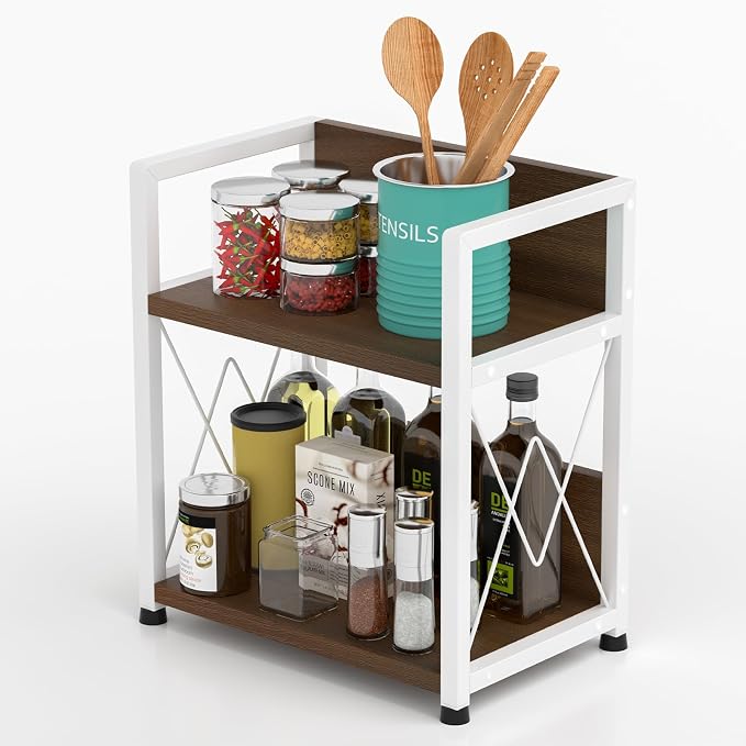 Aduanbang Coffee Bar Accessories Organizer, 2 Tier Wooden Kitchen Counter Shelf by Aduanbang