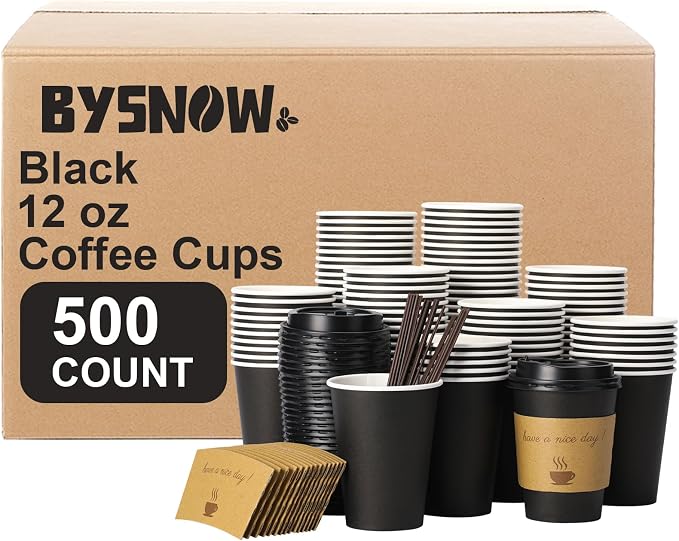 BYSNOW 500 pack 12 oz Disposable Coffee Cups by BYSNOW
