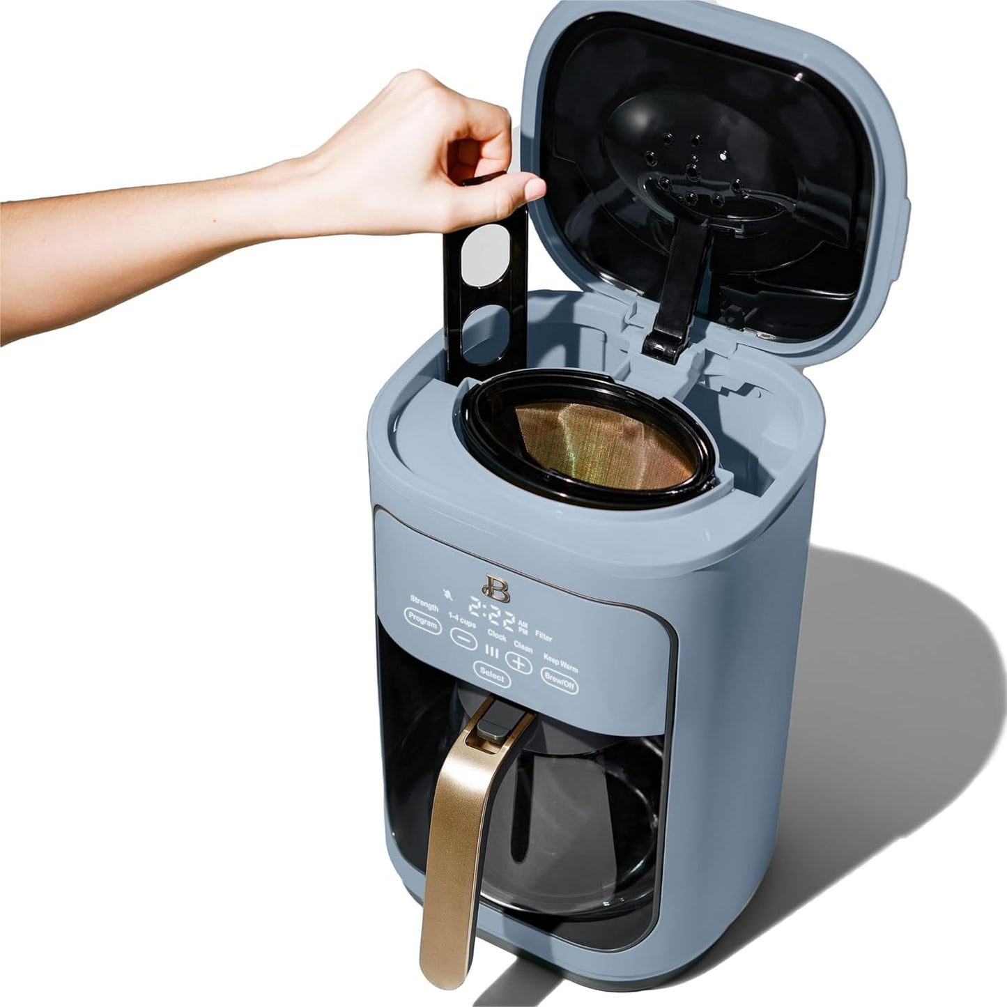 Beautiful Coffee Maker, 14-Cup, Touch Display, Programmable, 1200W, Stainless Steel, Keep Warm, 24h Timer dishwasher-safe (Cornflower Blue)