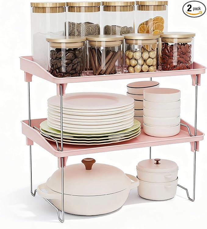 STARLATTA 2 Pcs Cabinet Organizer Shelf，Stackable Kitchen Counter Shelves by STARLATTA