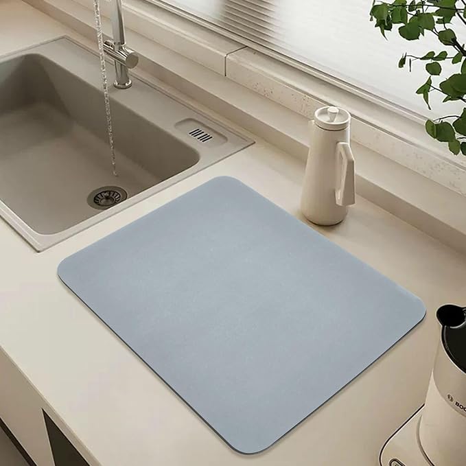 Greyish Blue Dish Drying Mat for Kitchen Counter No-slip Rubber Bottom Dish - Image 6