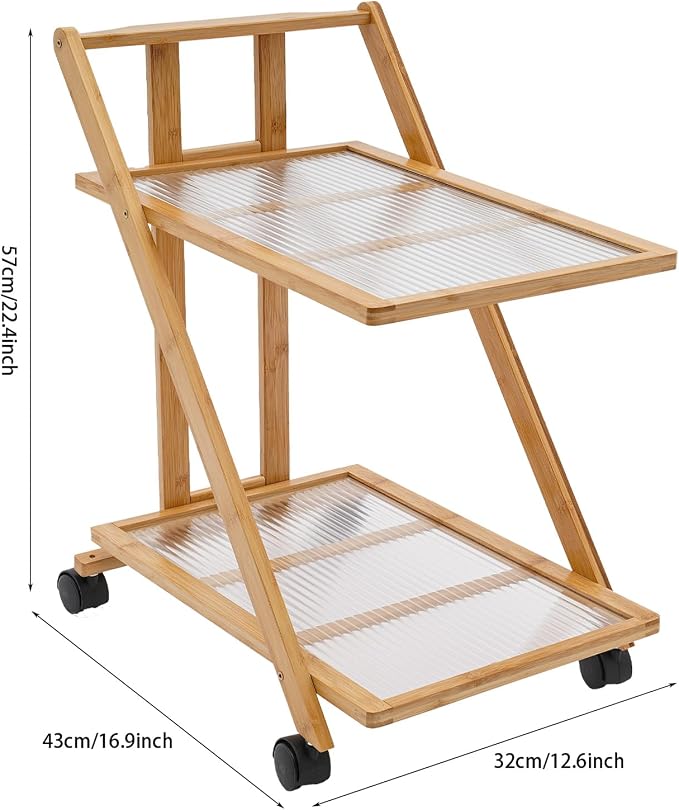 2-Tier Foldable Rolling Coffee Bar Cart Home Utility Cart Storage Organizer - Image 5