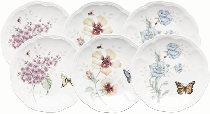 Lenox Dinnerware Set, Butterfly Meadow 6-Piece Tidbit Plate Set, Service by Lenox