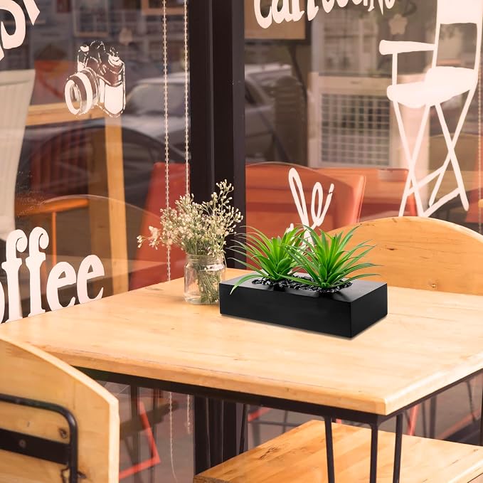 MyGift 10 Inch Fake Grass Artificial Plants in Rectangular Black Wood Planter - Image 4