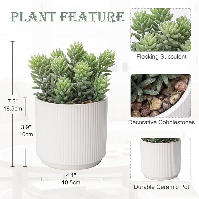 Briful Flocked Fake Plants Realistic Succulents Artificial Plant in Ceramic Pot - Image 2