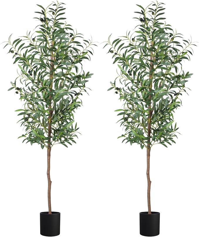 Fake Olive Tree, 5FT 2Pack, 60in Tall Silk Plant | 536 Realistic Leaves by CETRD