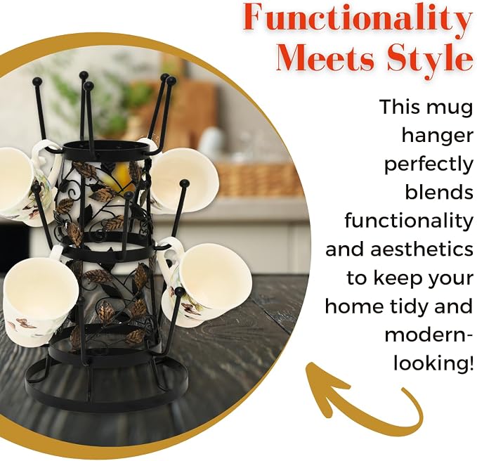 Coffee Mug Tree Stand, Kitchen Counter Organizer, Modern Leaf Design 3-Tier - Image 3
