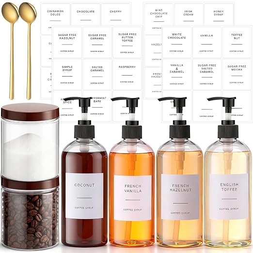 9 Pcs Coffee Syrup Dispenser Set 16.9 Oz/500 ml Plastic Coffee Syrup Dispenser by Unknown