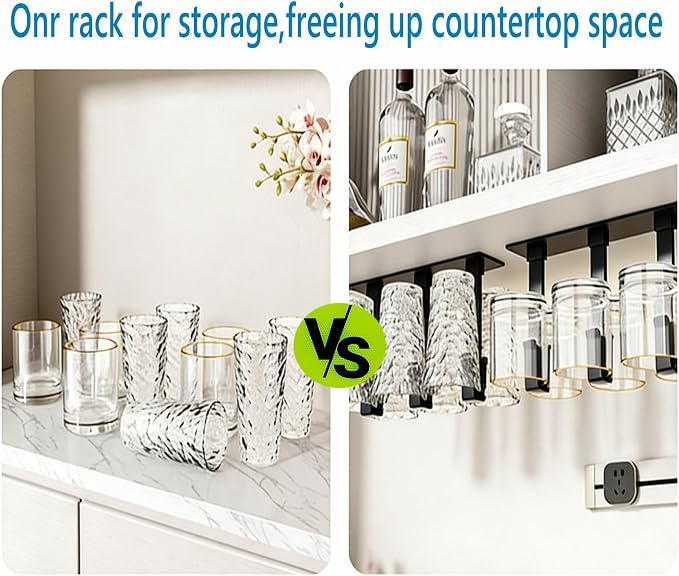 2Pack Under-Cabinet Wine Glass Holder, Coffee Mug Rack Hooks, No-Drill - Image 3