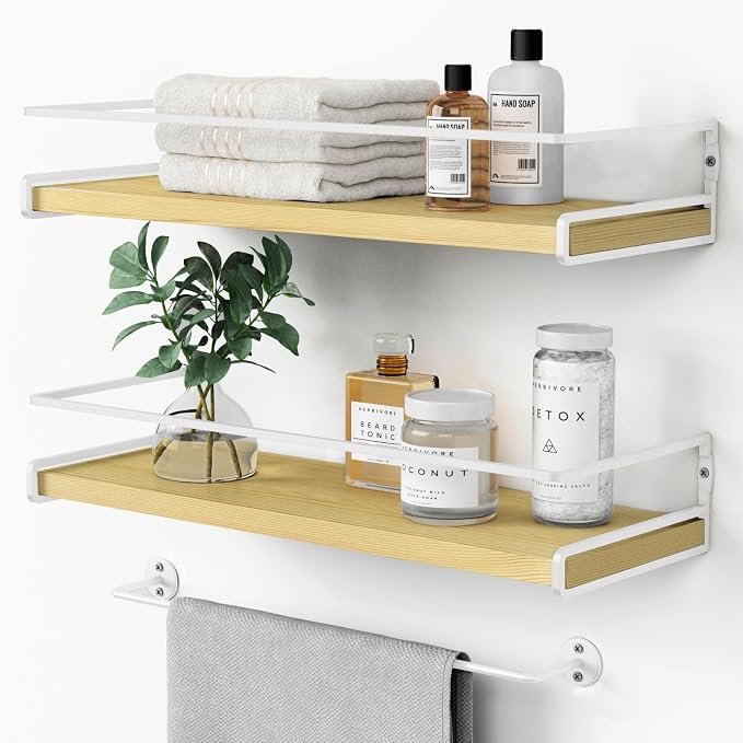 Forbena Natural Wood Bathroom Floating Shelves by Forbena