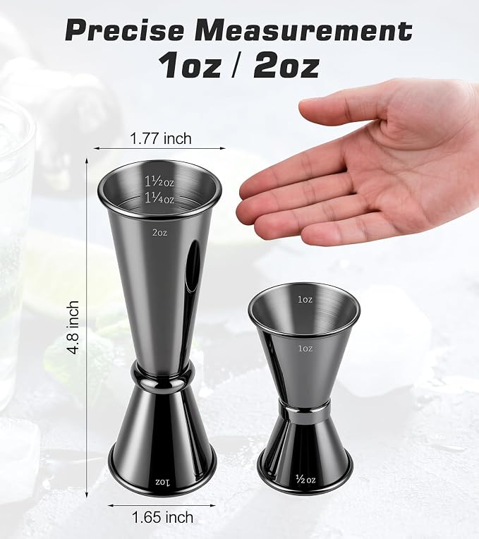 2-Pack Stainless Steel Cocktail Jiggers – Japanese Style Double Measuring Cups - Image 2