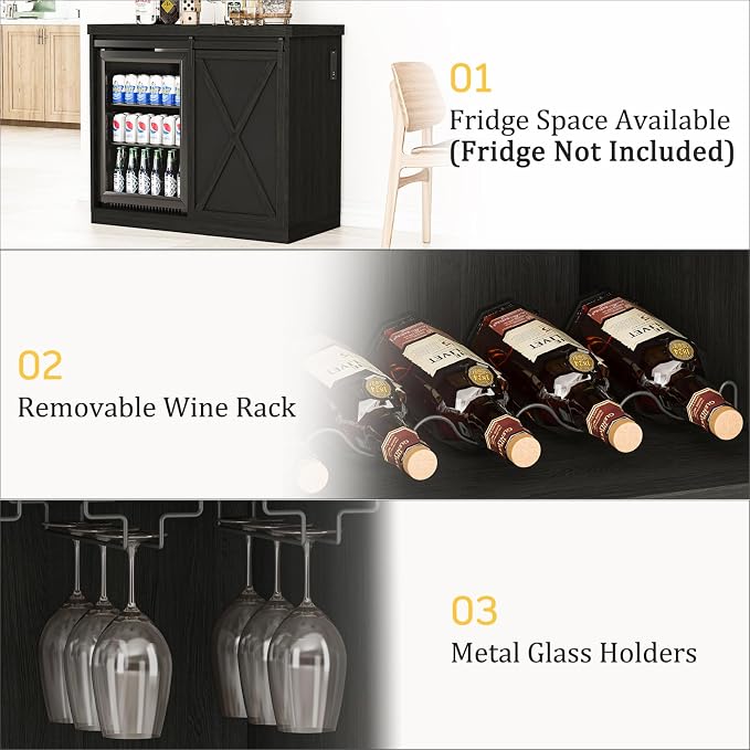 Coffee Bar Cabinet with Mini Fridge Space, 49.2'' Farmhouse Kitchen Buffet - Image 3