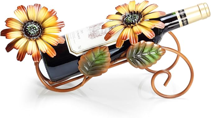 Sunflower Wine Bottle Holder Single Bottle Display Stand Freestanding Wine Rack by Drincarier