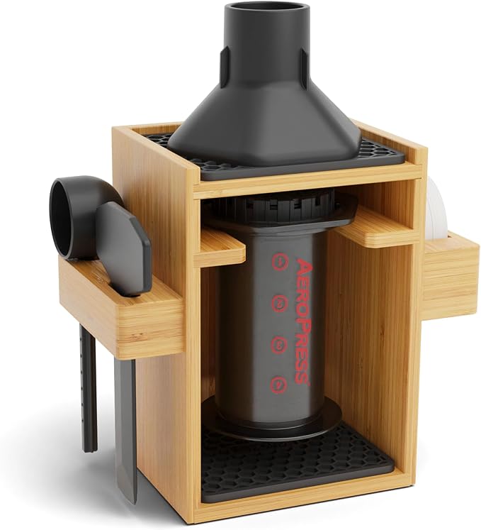 HEXNUB Organizer Stand for AeroPress Bamboo Coffee Caddy Compact Black | by HEXNUB