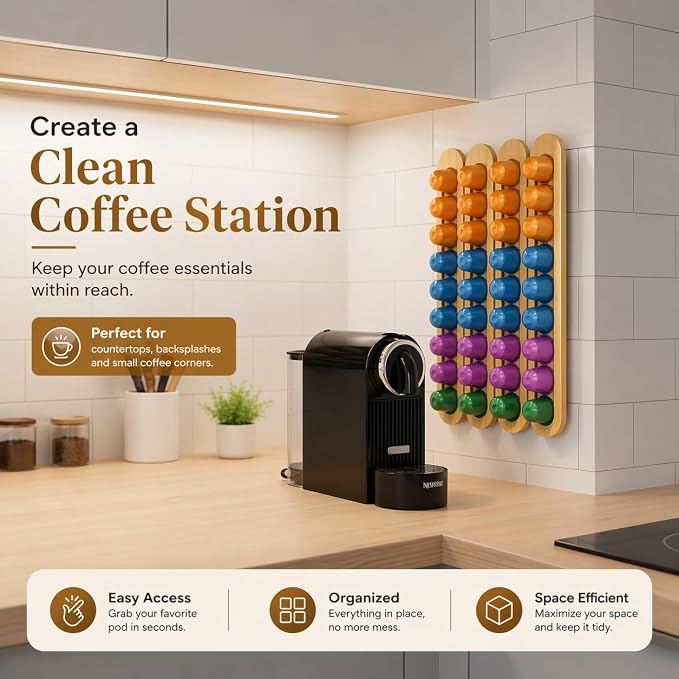 Bamboo Coffee Pod Holder, Adhesive Wall Mount - Image 7