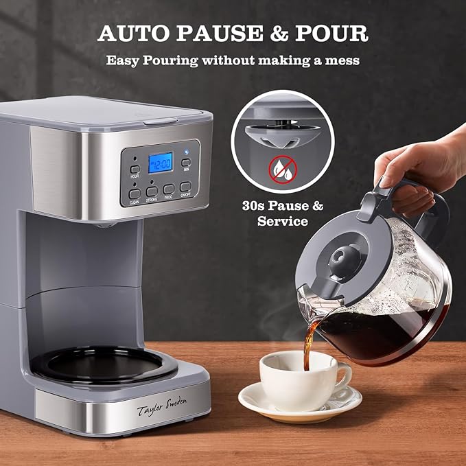 Taylor Swoden 12-Cup Programmable Coffee Maker, Regular & Strong Brew Drip - Image 5