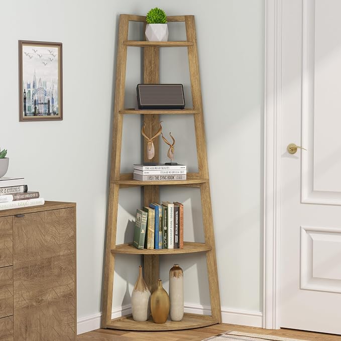Tribesigns 70 inch Tall Corner Shelf, 5 Tier Modern Corner Bookshelf Bookcase - Image 3