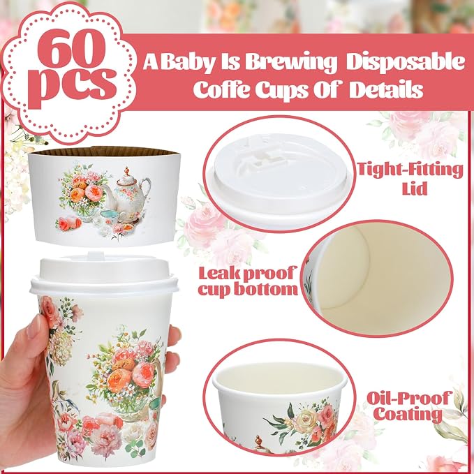 Vesici 60pcs Tea Party Decorations 14oz Disposable Coffee Cups - Image 4