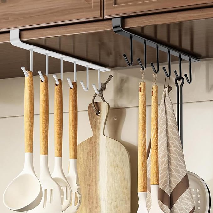 1 Pack Hanging Hooks Rack Under Cupboard Cabinet Cup Holder 6 Hooks Drilling - Image 2