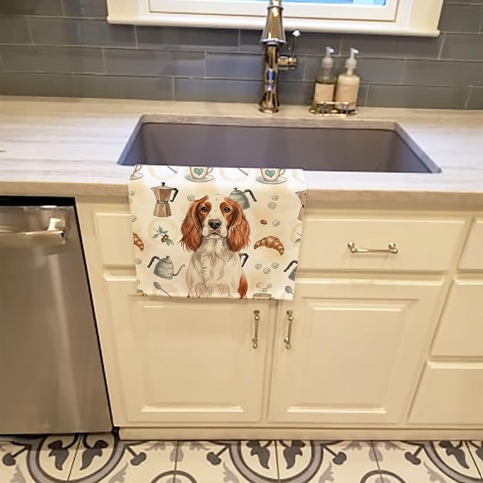 Caroline's Treasures Welsh Springer Spaniel Coffee Bar Kitchen Towel Velour - Image 2