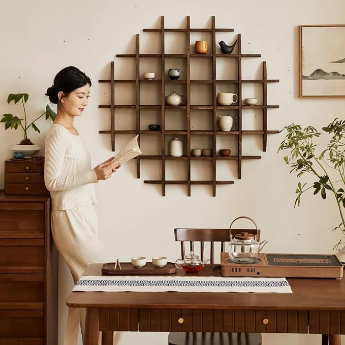 Solid Wood Chinese Tea Cup Holder, Wall Mounted Teapot Display Stand, Wall - Image 2