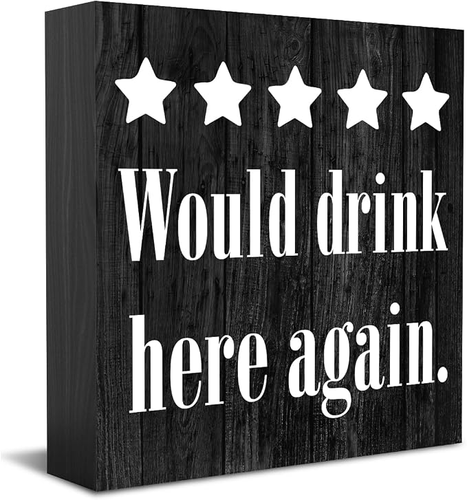 Bar Sign Desk Decor Wooden Box Sign Funny Coffee Bar Accessories Rustic Black by HTBIG