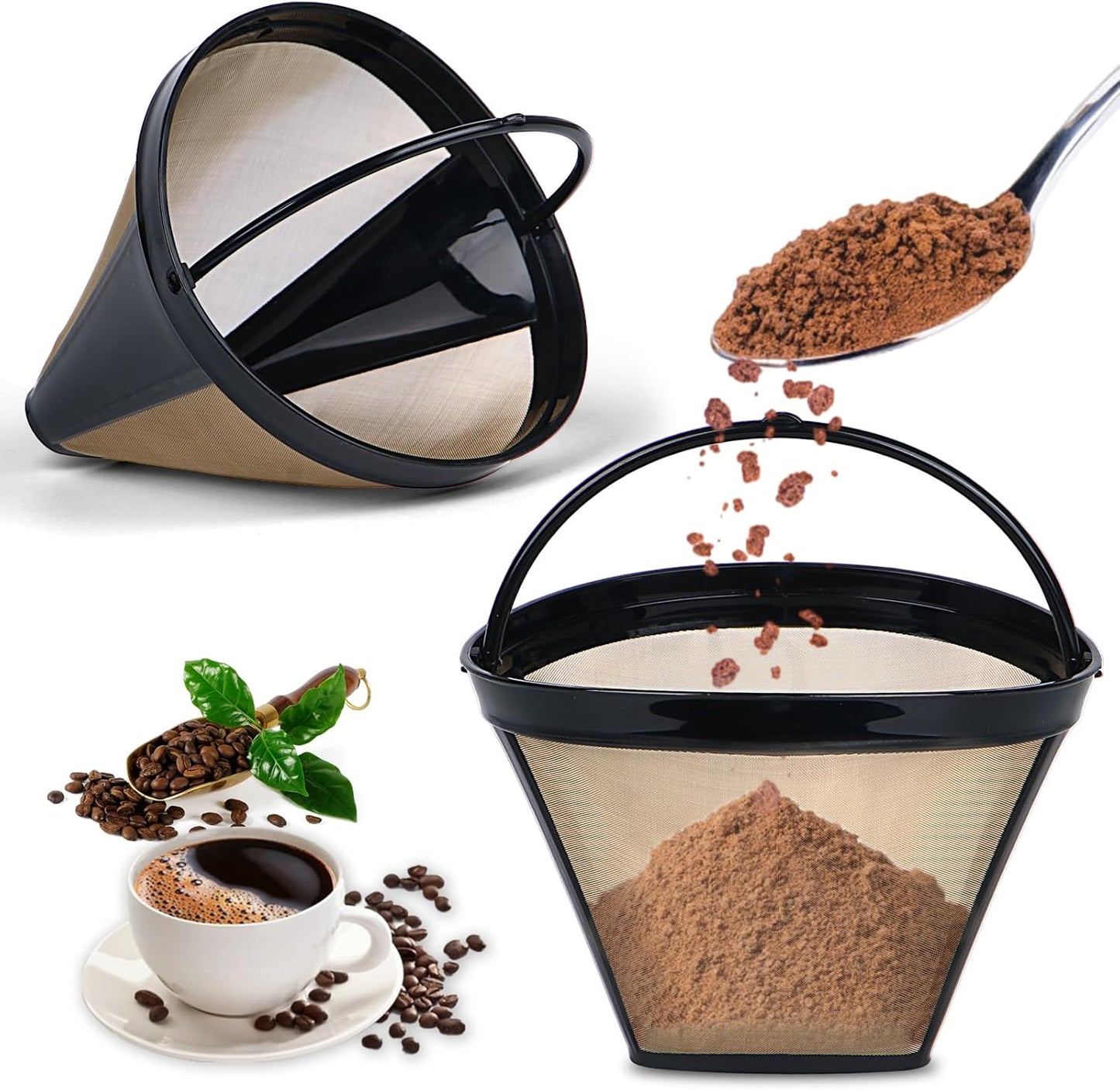Reusable Coffee Filters for Ninja Coffee Filter, Permanent Coffee Filter 4, Used for Replacing the Ninja Coffee Bar Brewer, 4 Cone Permanent Coffee Filter, 2Pcs