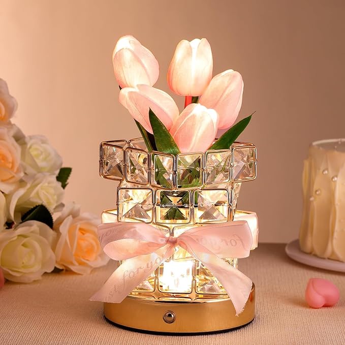 Tulips Table Lamp Flowers, Rechargeable Cordless Touch Table Lamp 3 Color - Image 3