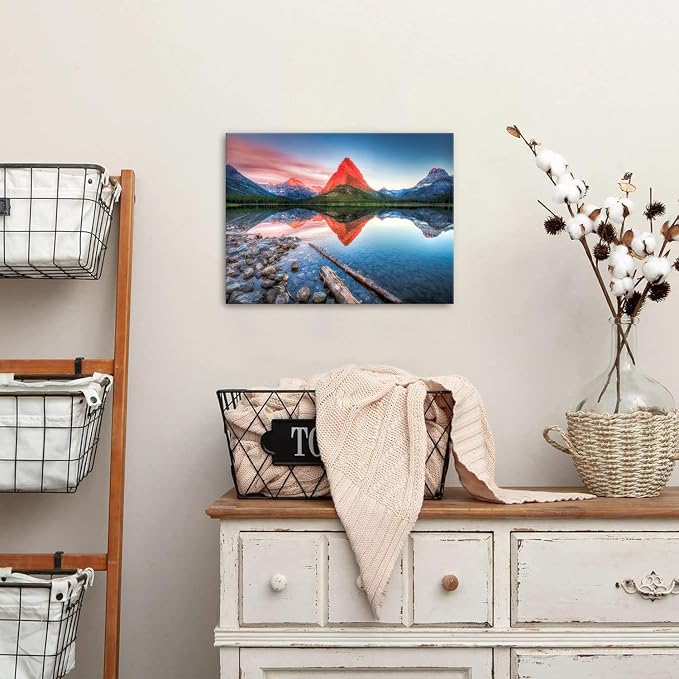 Glacier Mountain Wall Art Sunset Lake Reflection Landscape Canvas Wall Decor - Image 4