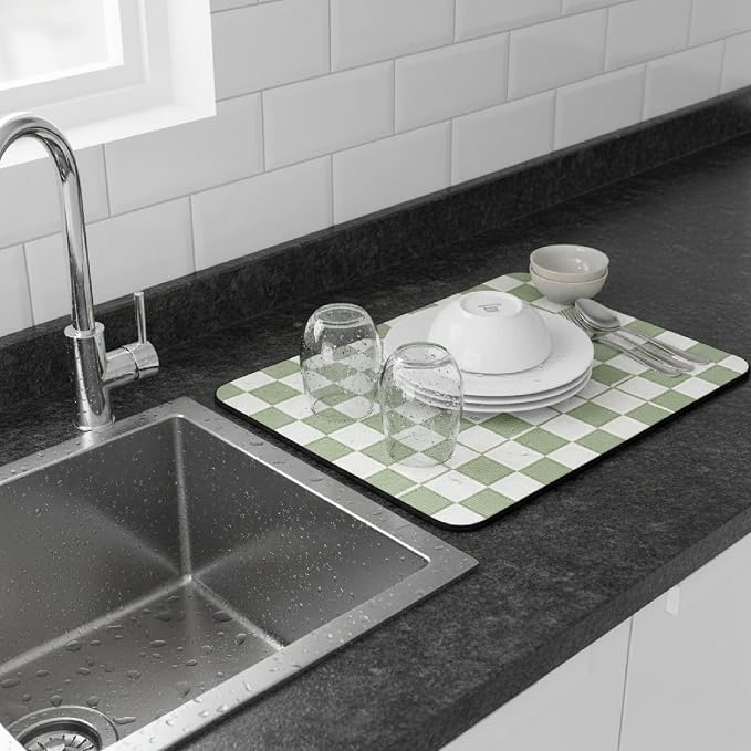 1-Piece Checkered Dish Drying Mat, Absorbent ​Kitchen Counter​ Protector - Image 7