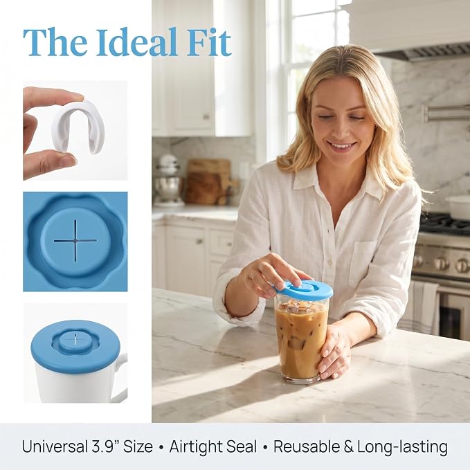 4 Pack Silicone Cup Lids, Reusable Drink Covers - Image 2