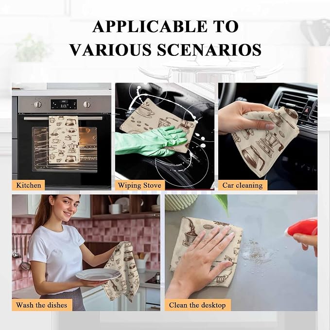 Coffee Kitchen Towel Vintage Coffee Beans Brewing Equipment Linen Texture Quick - Image 8