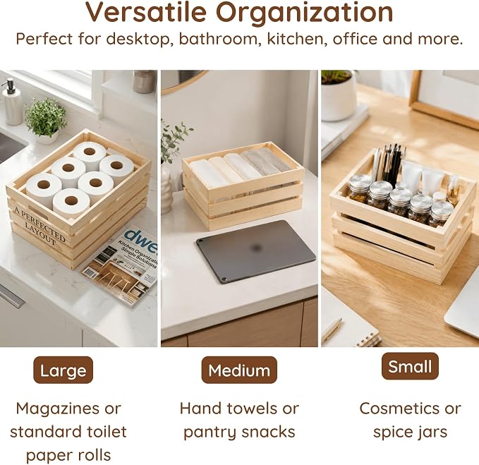 Youeon Set of 3 Small to Medium Rustic Wooden Nesting Crates - Image 3