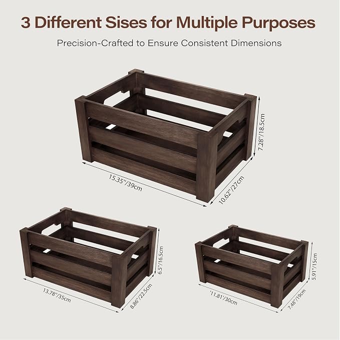 Wooden Storage Crates Set of 3 Nesting Wooden Box - Image 5