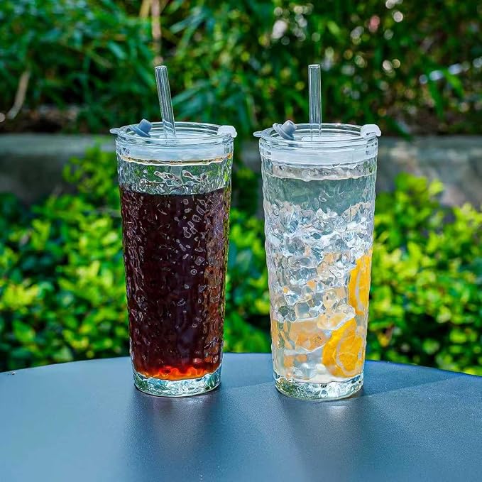 20oz Glass Tumblers with Lids and Straws - Image 2